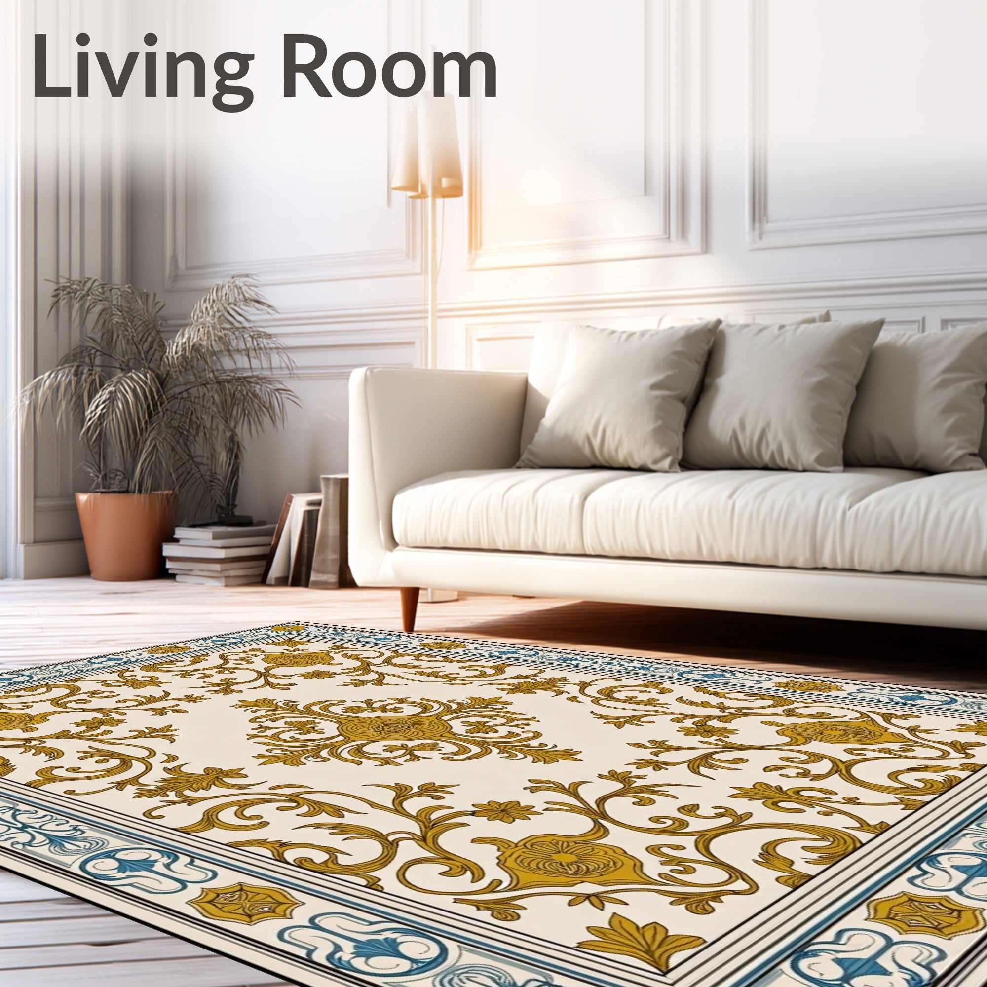 Golden Floral Medallion Cream Border Rug