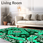 Vibrant Teal Floral Medallion Border Rug