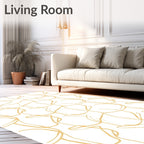 Golden Abstract Calligraphy Flow Rug