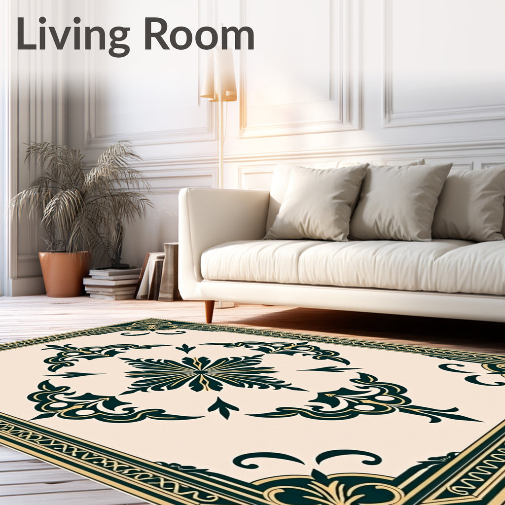 Elaborate Dark Green Cream Medallion Area Rug