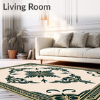 Elaborate Dark Green Cream Medallion Area Rug