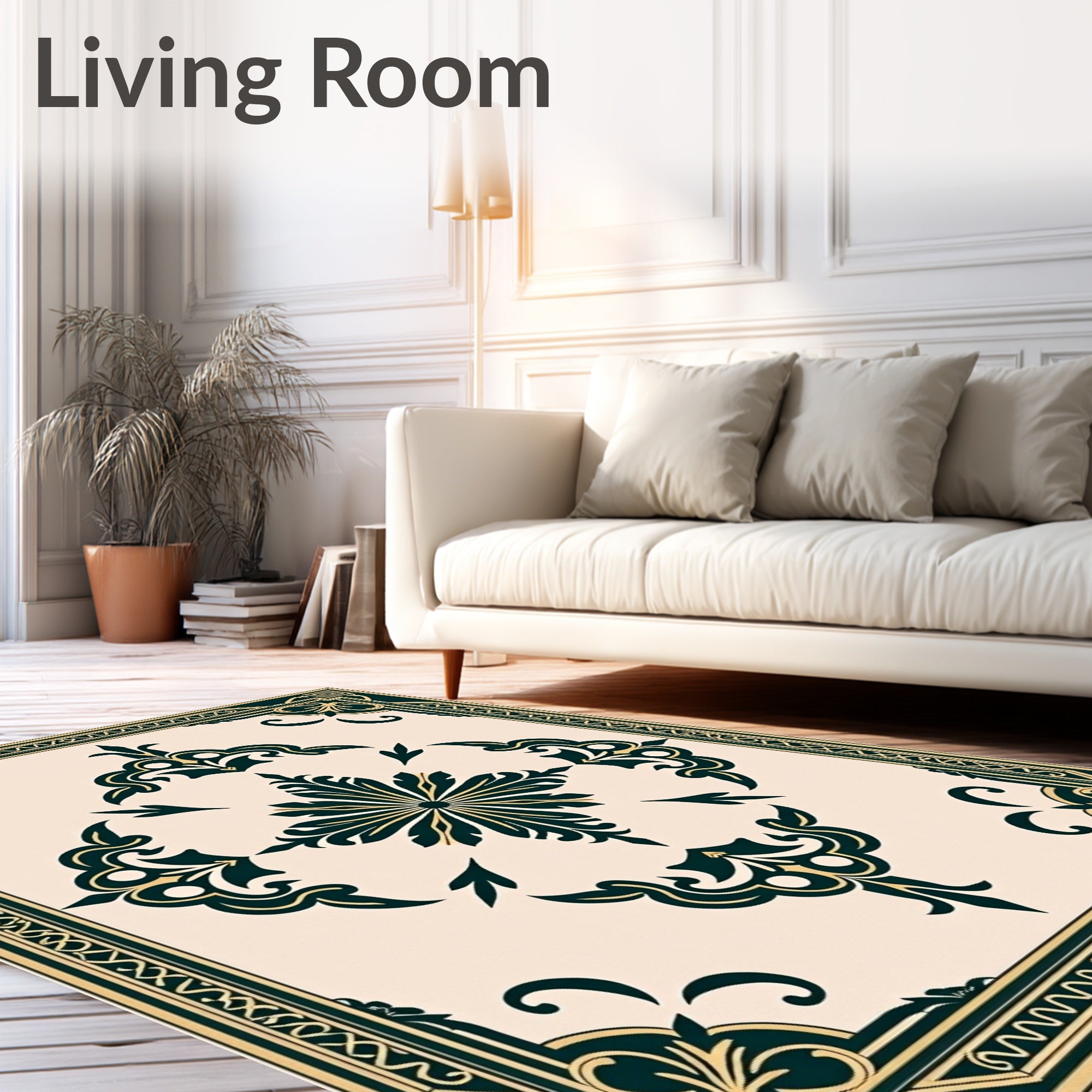 Elaborate Dark Green Cream Medallion Area Rug