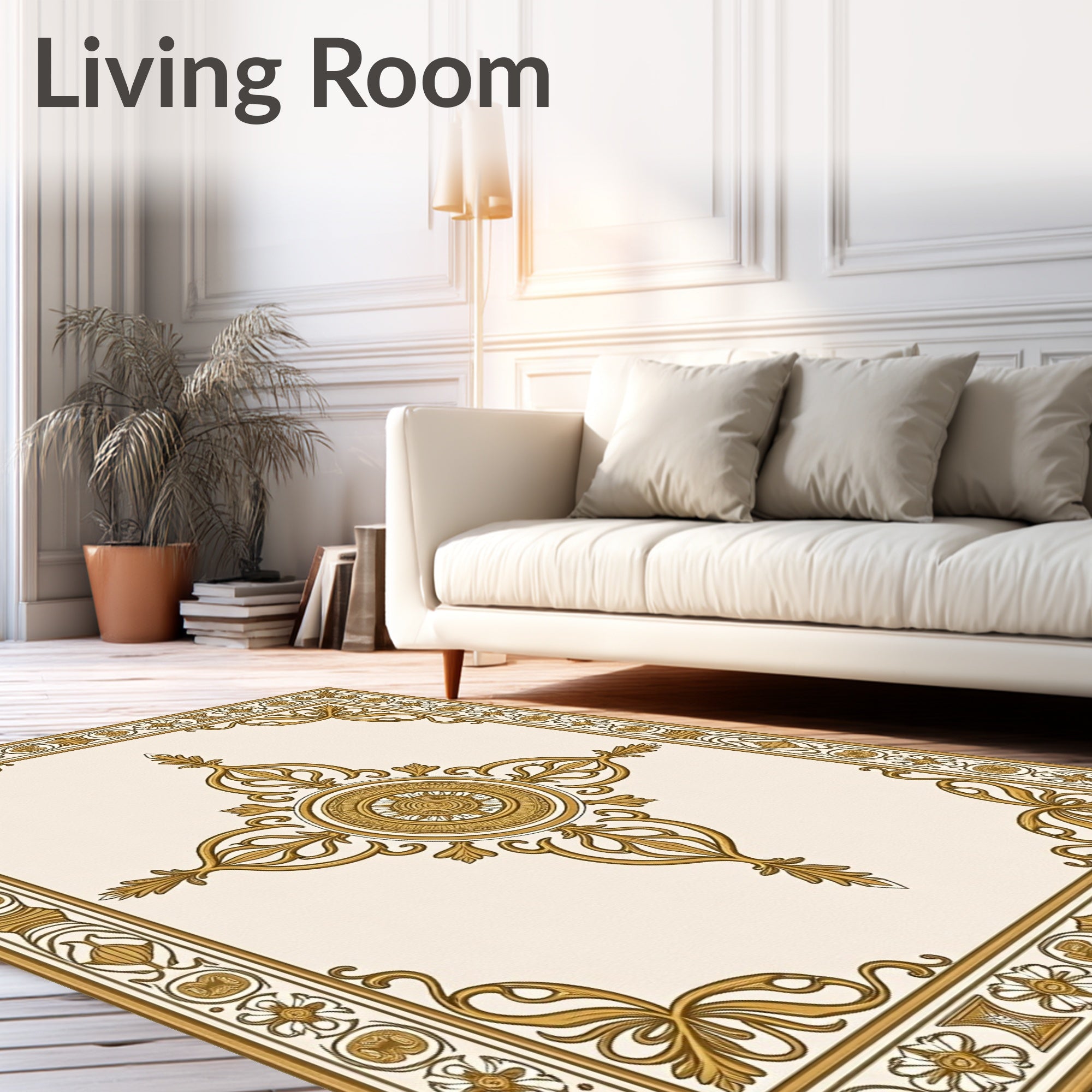 Ancient Gold Floral Medallion Border Rug