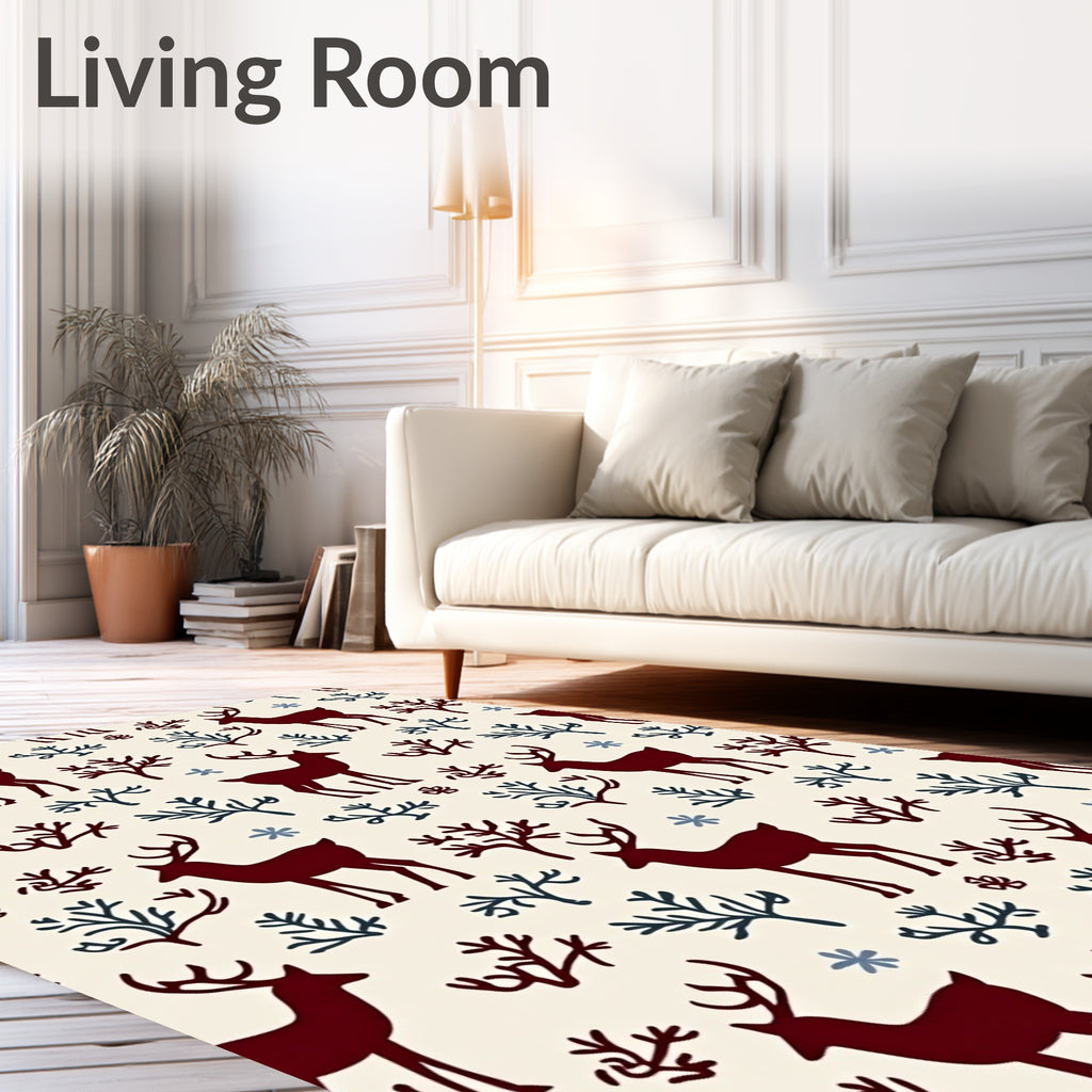 Deep Red Deer Woodland Sprig Rug