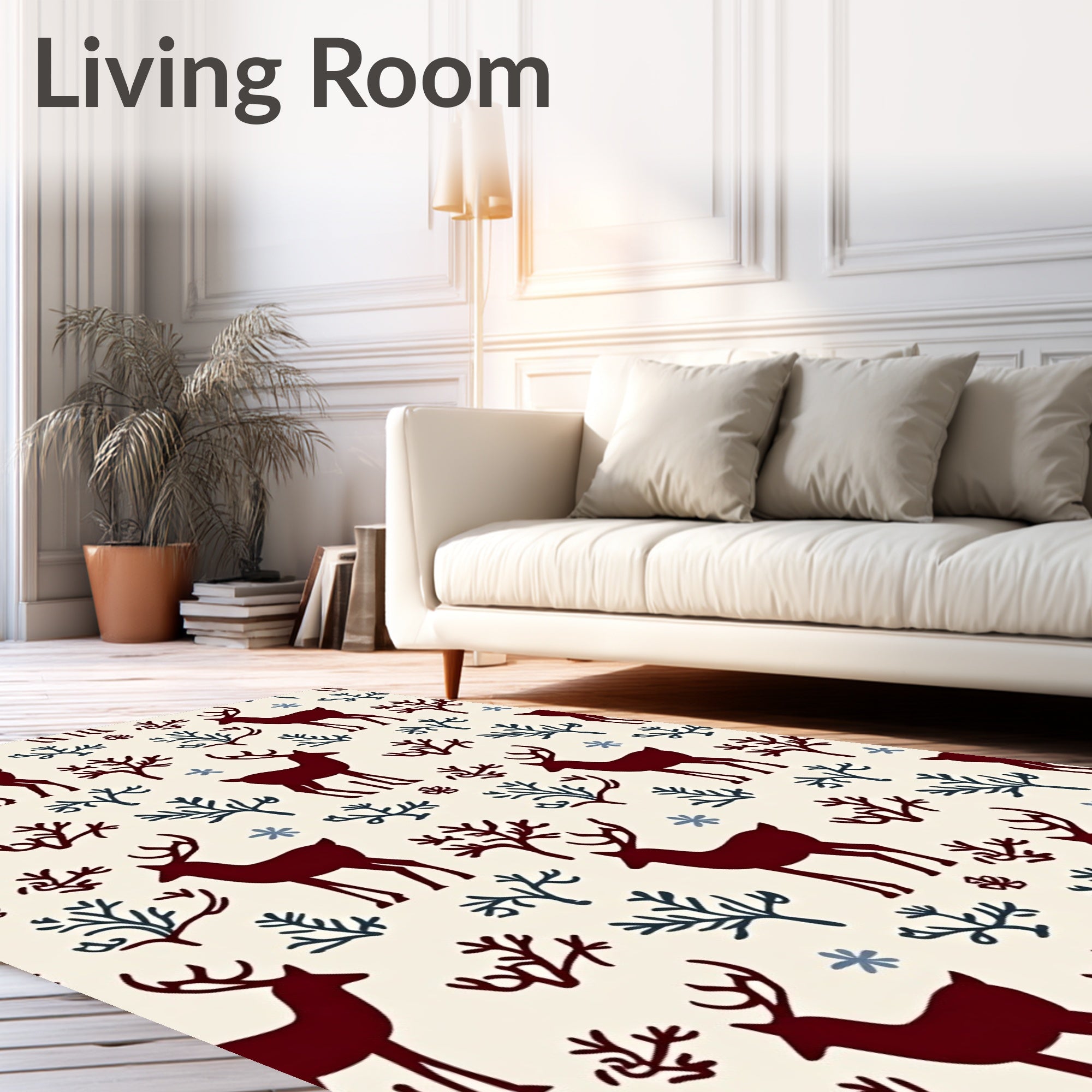 Deep Red Deer Woodland Sprig Rug