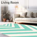 Aqua Ivory Chevron Stripes Rug