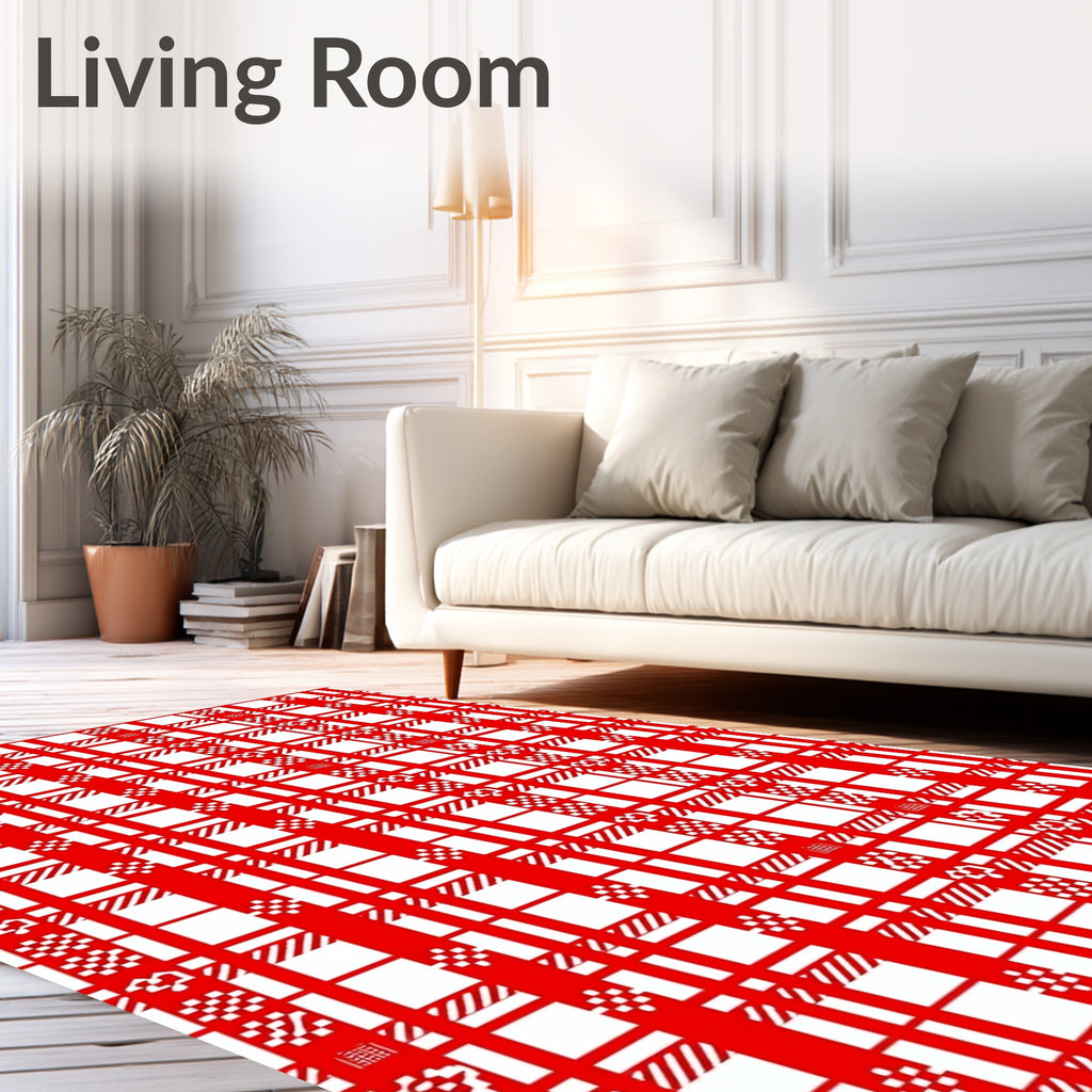 Classic Red White Gingham Plaid Rug