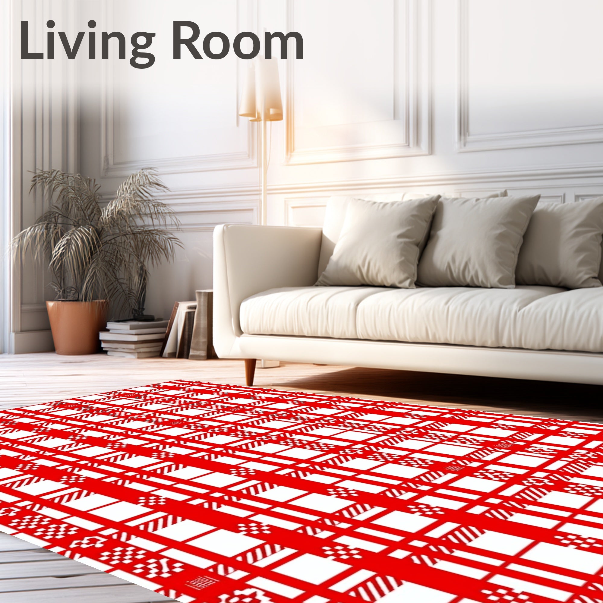 Classic Red White Gingham Plaid Rug