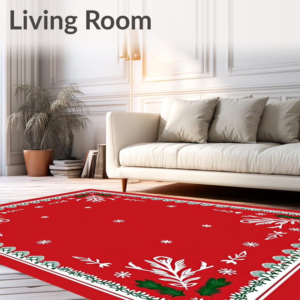 Festive Red Holly Starburst Border Rug