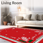 Festive Red Holly Starburst Border Rug
