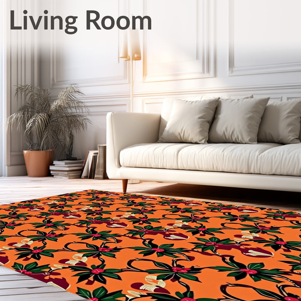 Tropical Orange Scarlet Floral Botanical Rug