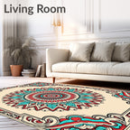 Coral Teal Bold Medallion Border Rug