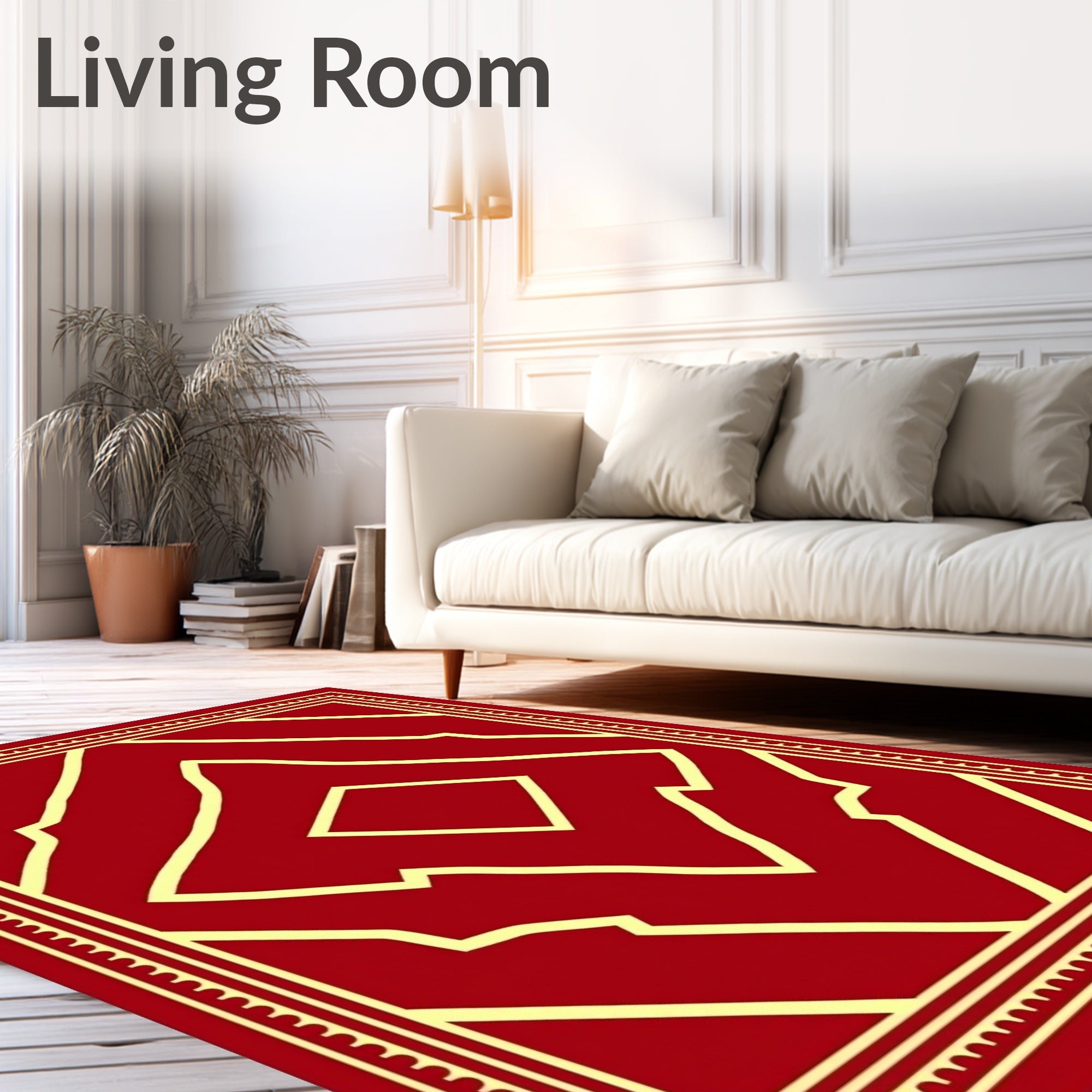 Crimson Yellow Geometric Diamond Frame Rug