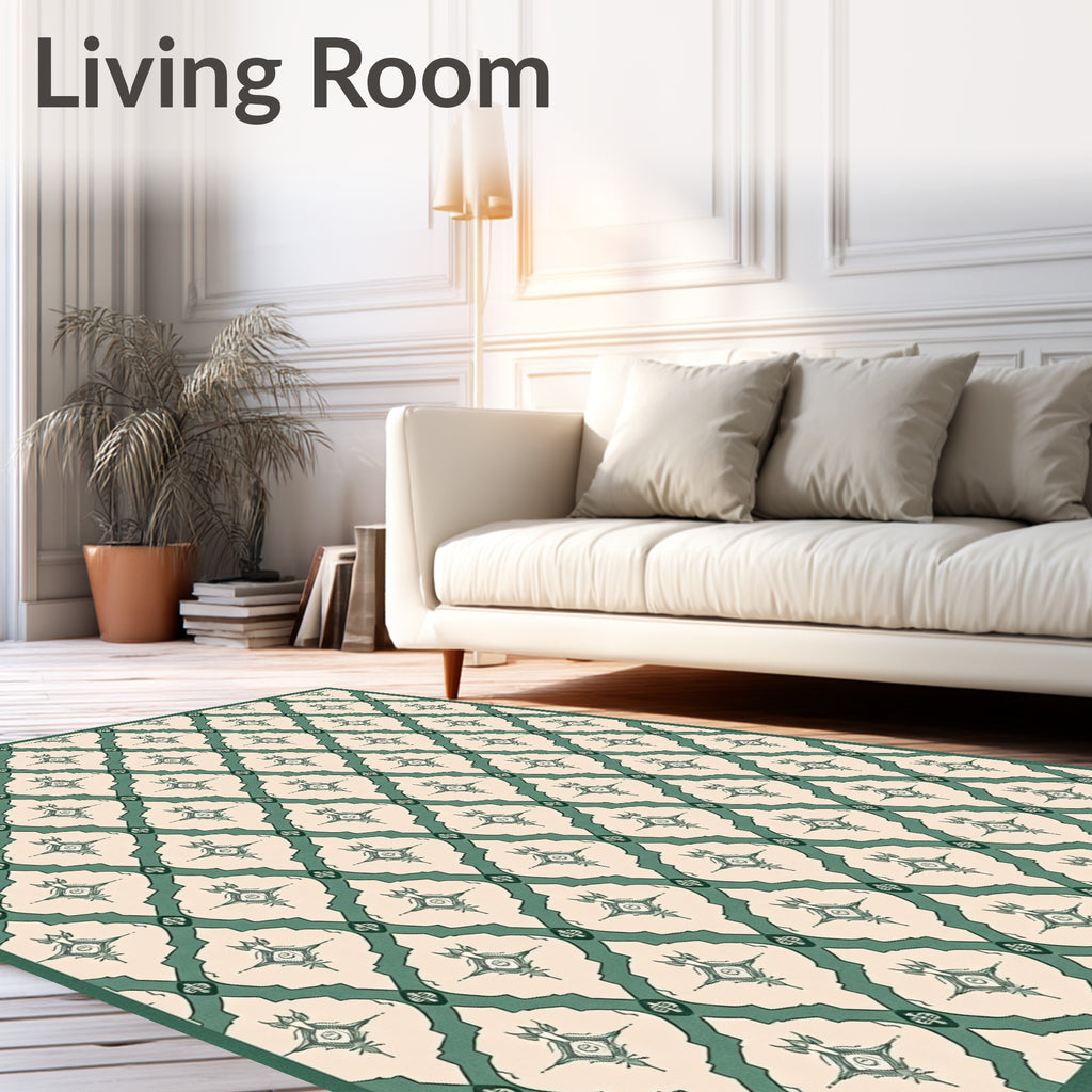 Retro Teal Lattice Starburst Rug
