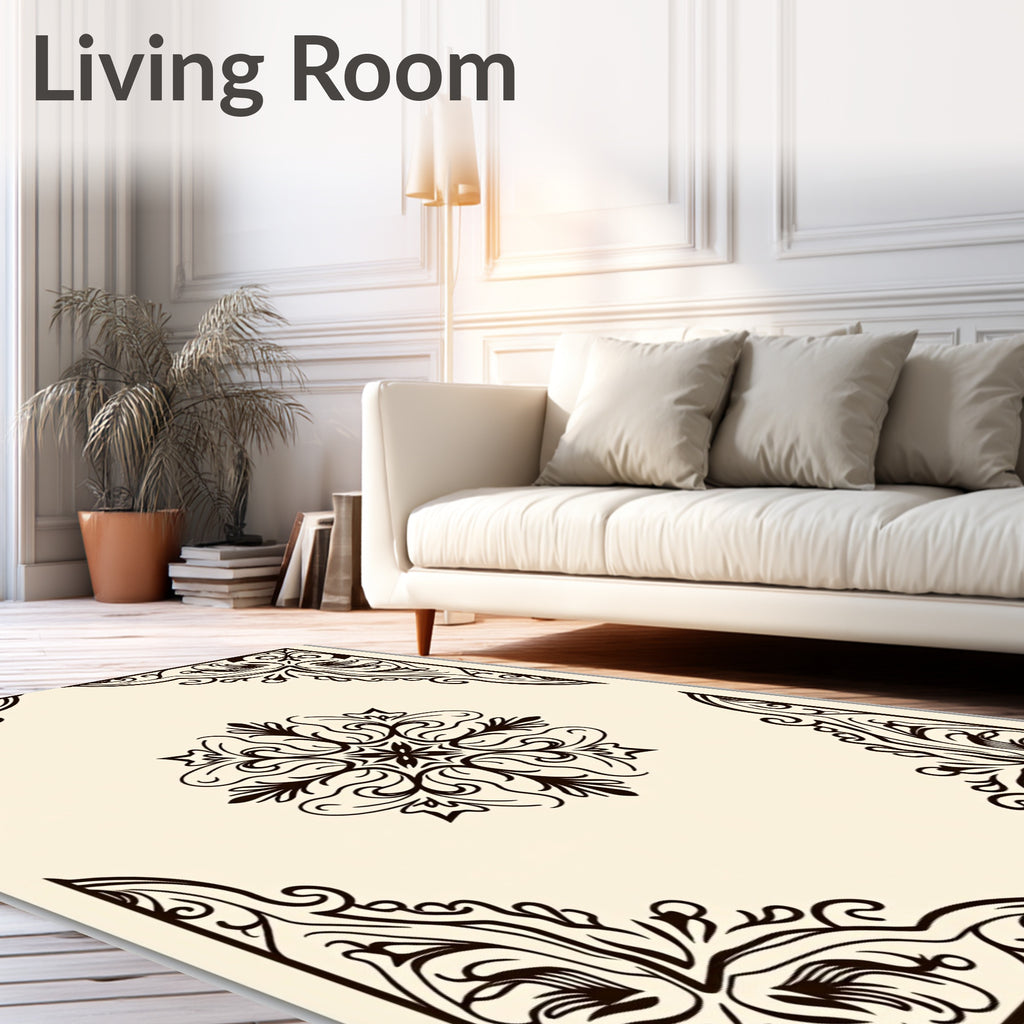 Cream Scrolled Floral Corner Medallion Rug