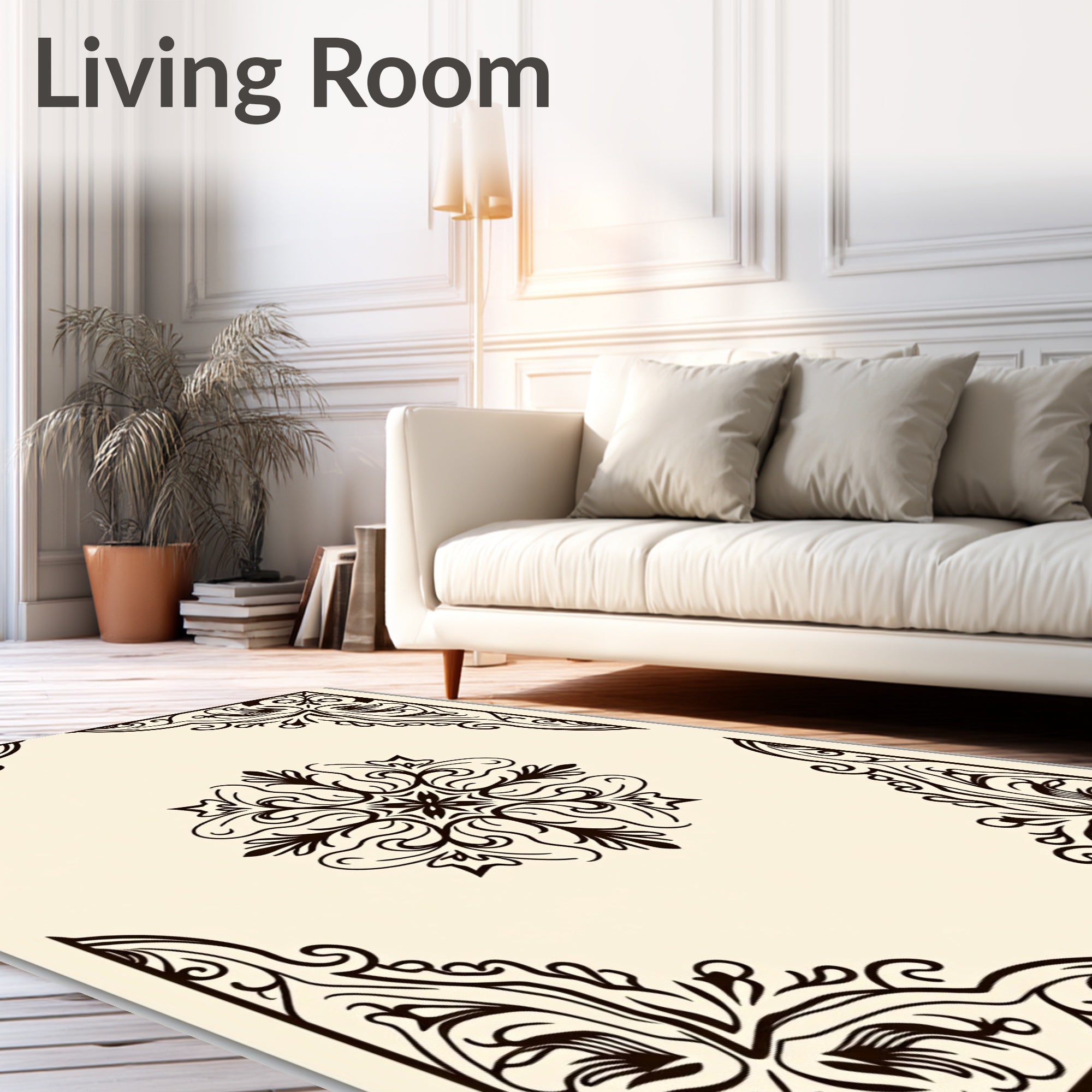 Cream Scrolled Floral Corner Medallion Rug