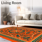 Vibrant Orange Teal Floral Medallion Rug