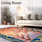 Golden Blossom Birds Cherry Sky Rug