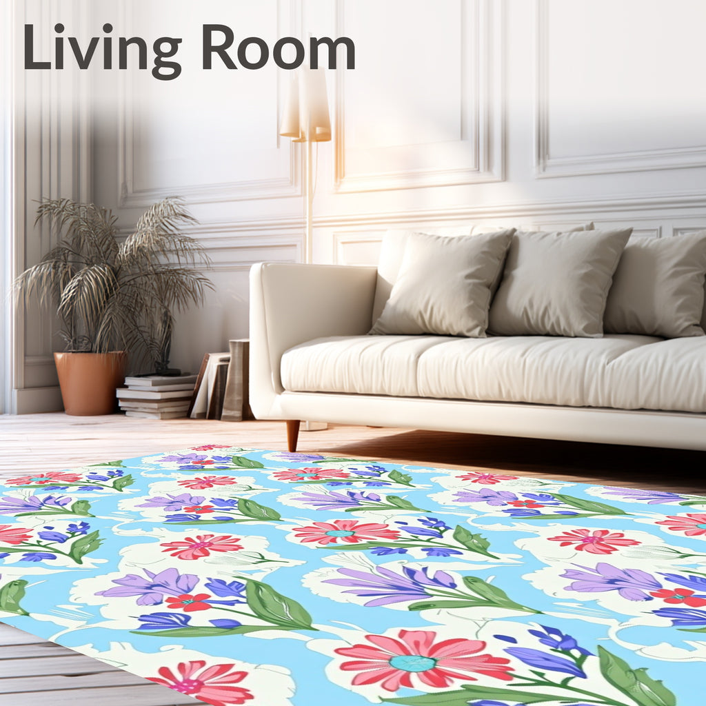Springtime Floral Meadow Light Blue Rug