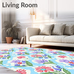 Springtime Floral Meadow Light Blue Rug