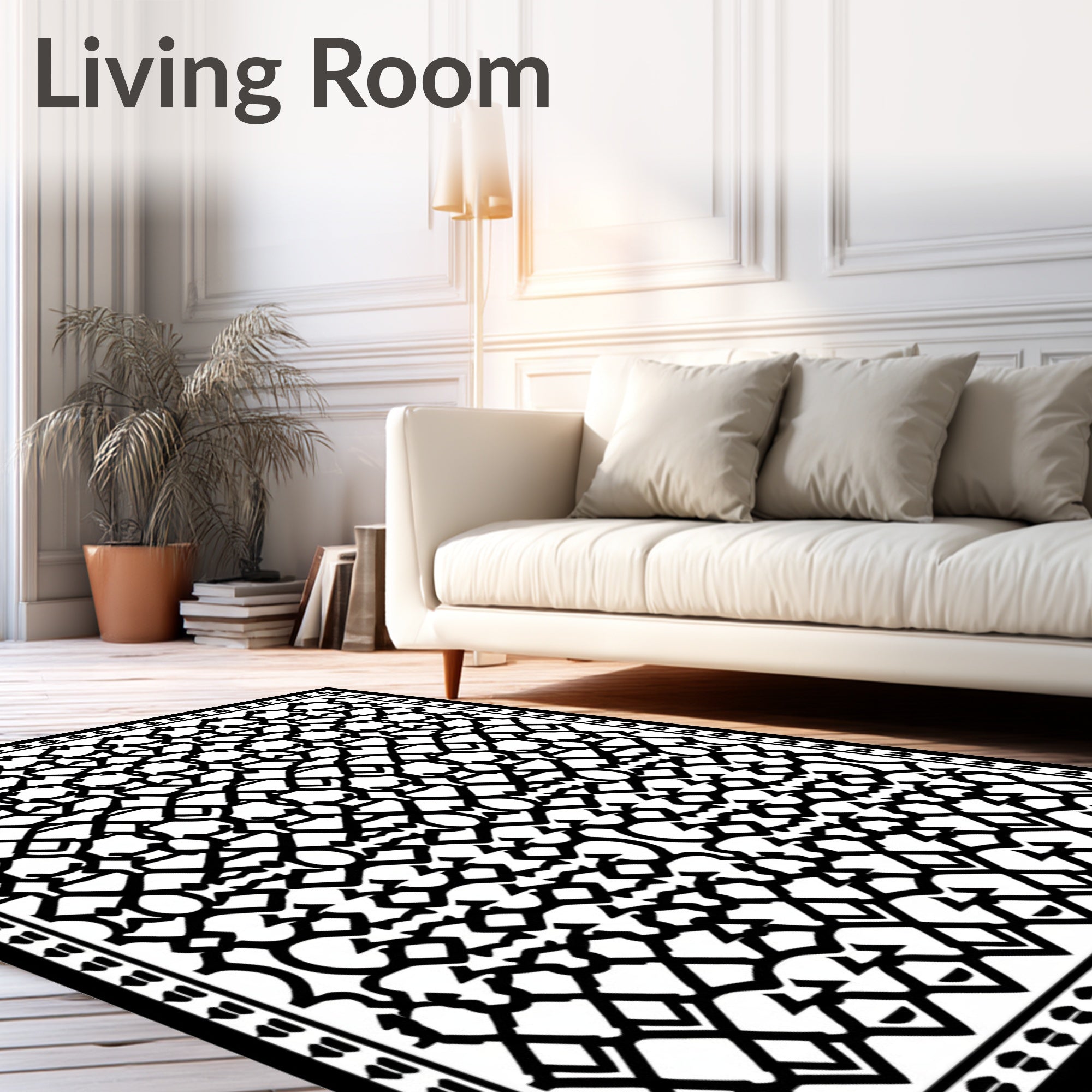 Abstract Black Geometric Lattice Rug