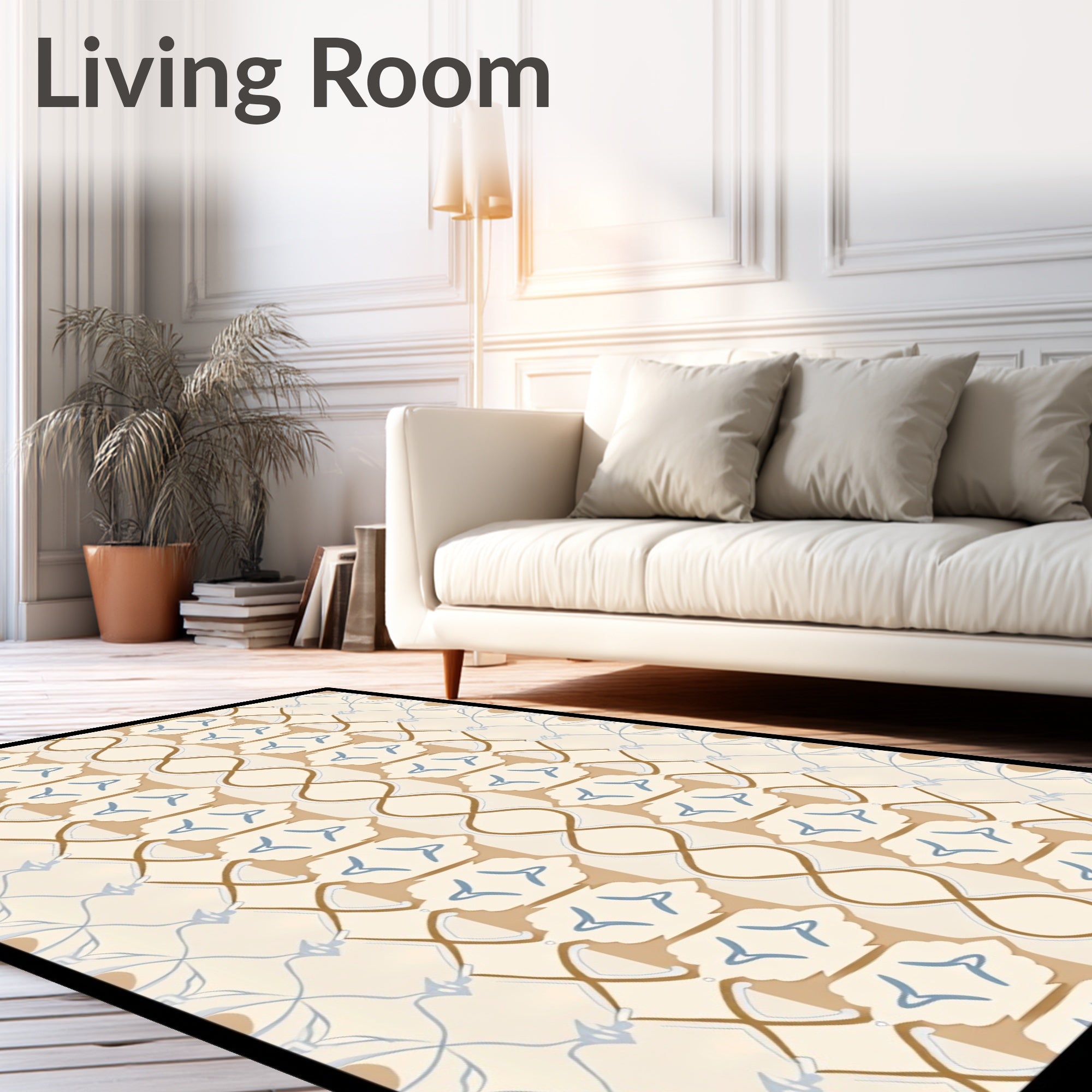 Neutral Beige And Blue Vertical Stripe Rug
