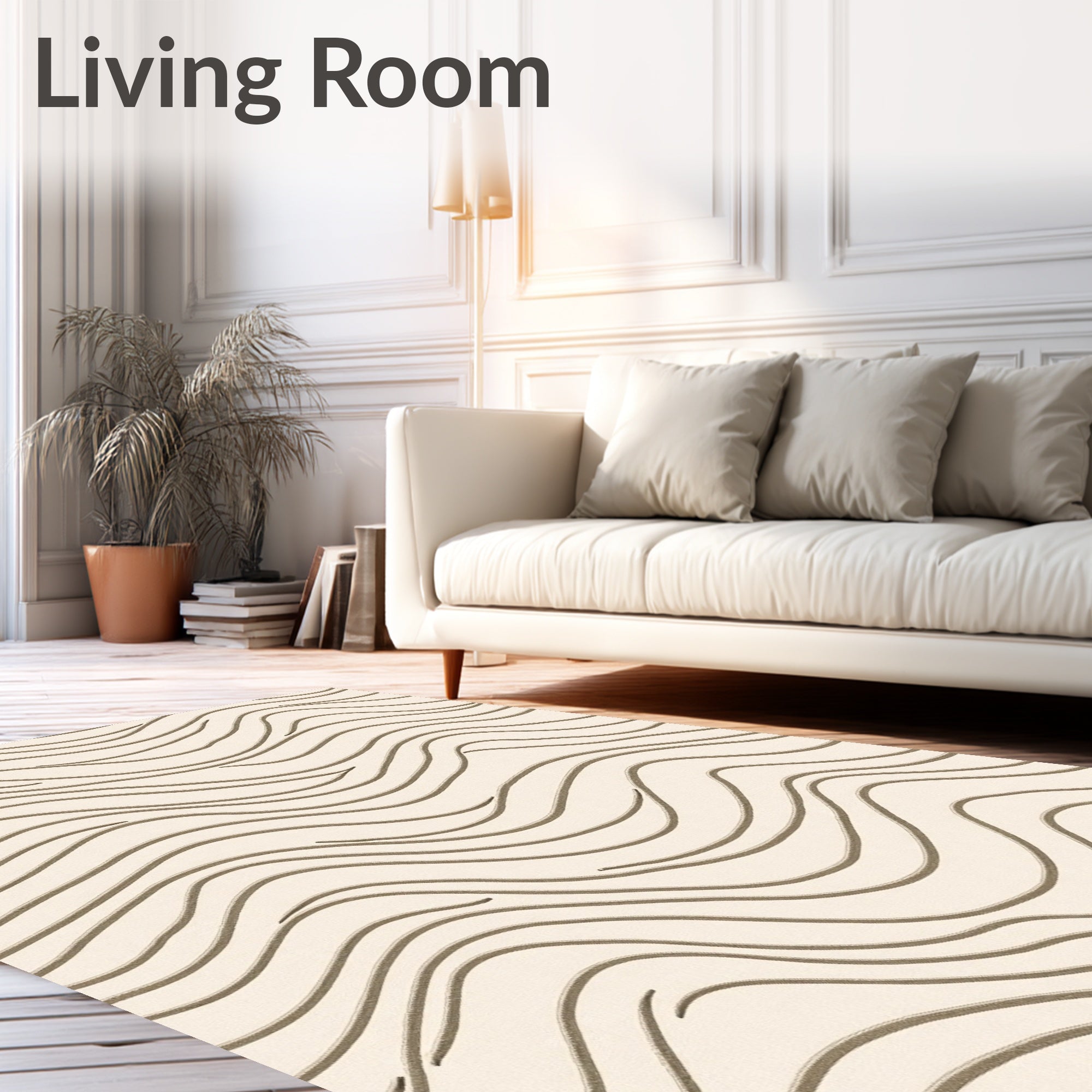Cream Modern Wavy Lines Rug