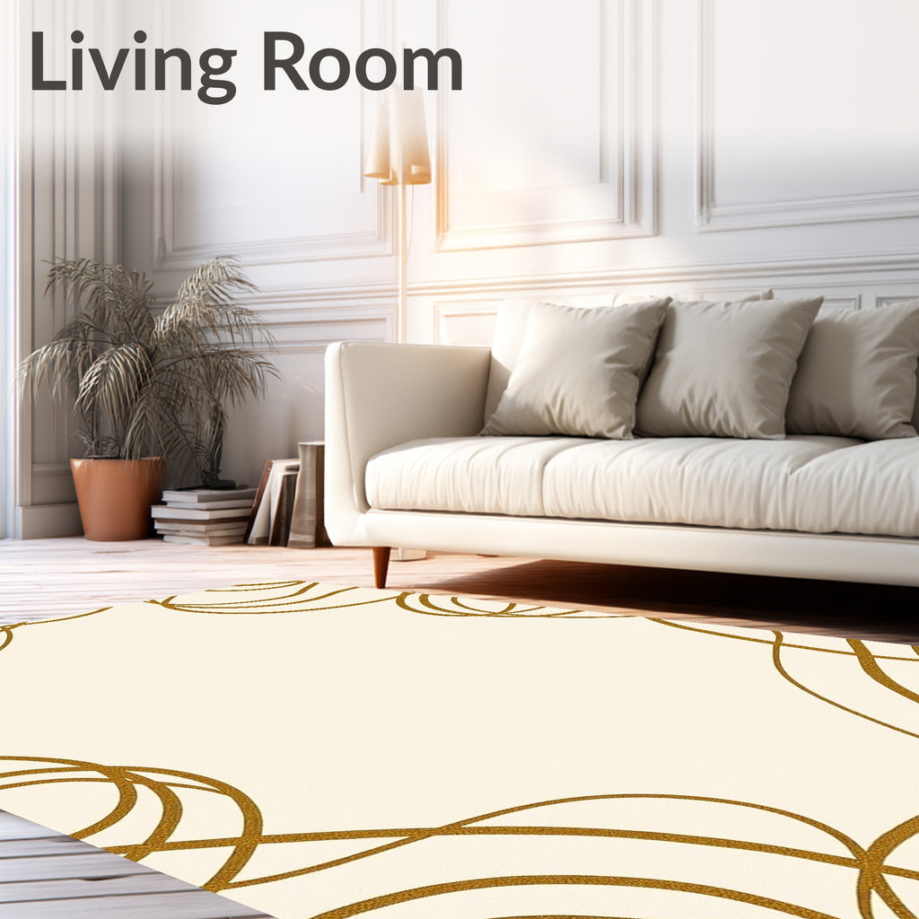 Golden Swirl Cream Abstract Rug
