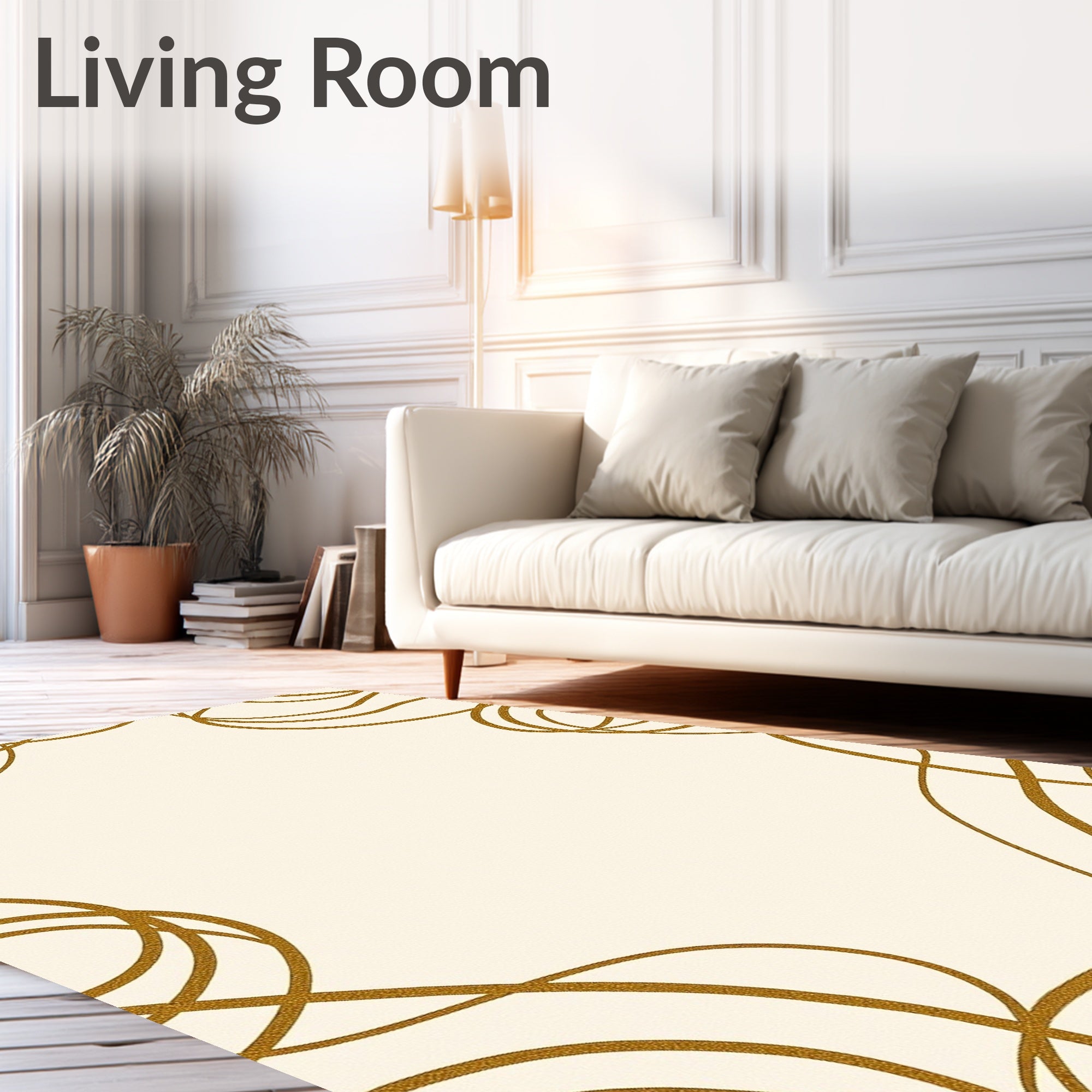 Golden Swirl Cream Abstract Rug