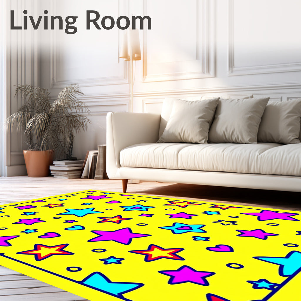 Vibrant Yellow Stars Hearts Rug