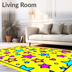 Vibrant Yellow Stars Hearts Rug