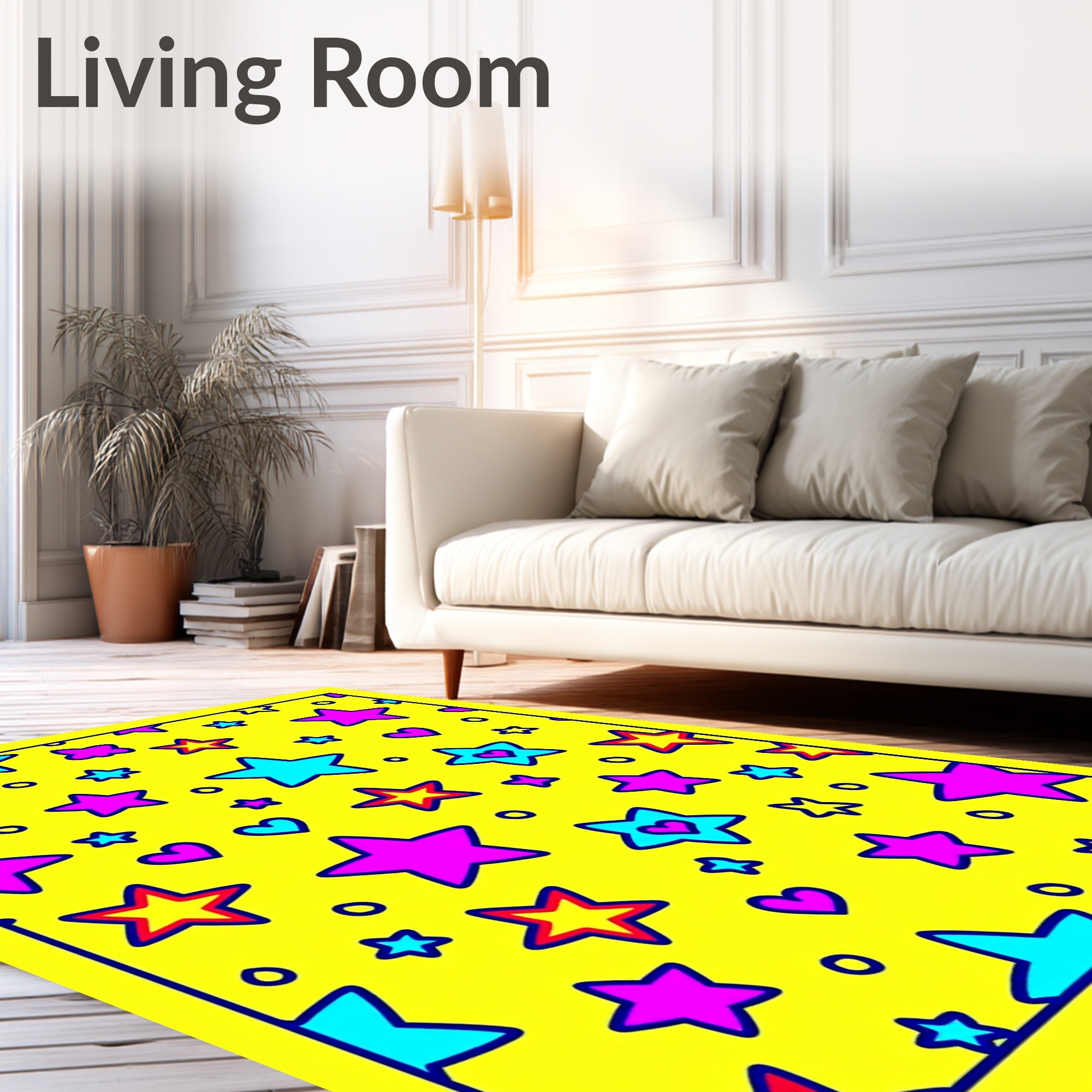 Vibrant Yellow Stars Hearts Rug