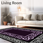 Monochromatic Damask Scroll Border Rug