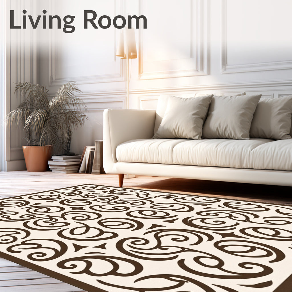 Rich Brown Scroll Vine Overlay Rug