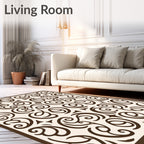 Rich Brown Scroll Vine Overlay Rug