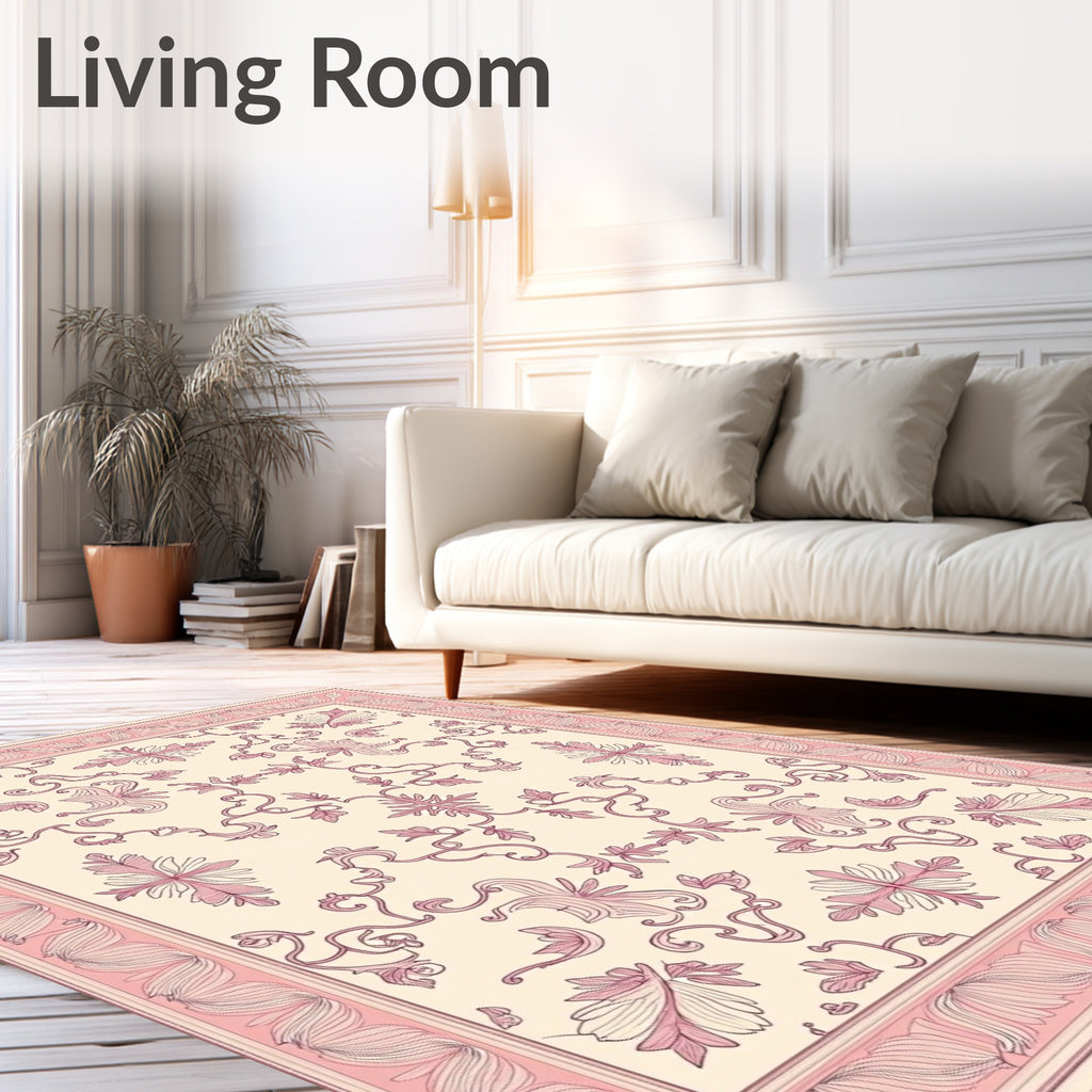 Pale Pink Vintage Floral Crest Rug