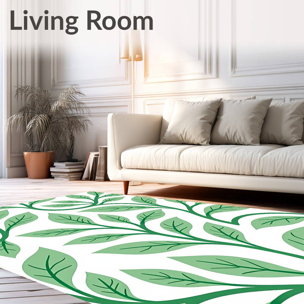 Lush Green Vine Leaf Pattern Rug
