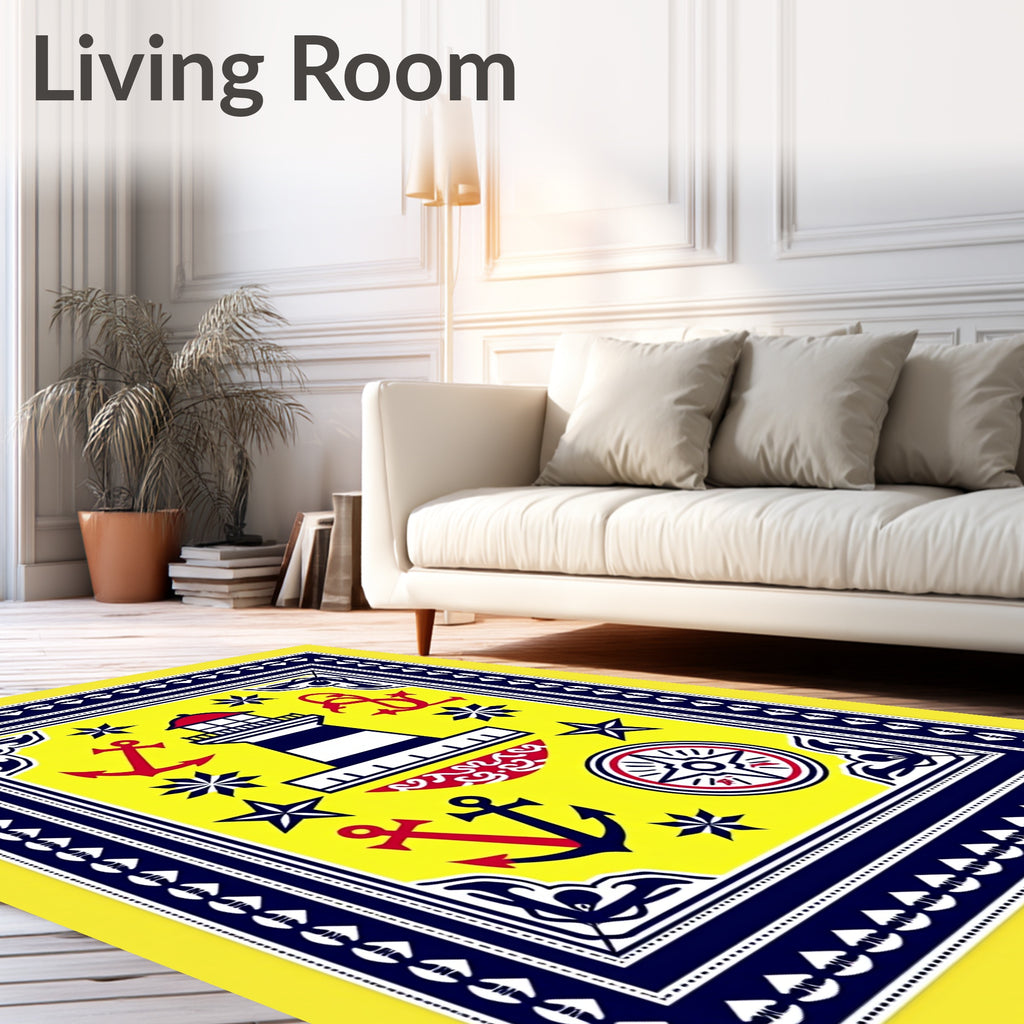 Nautical Lighthouse Anchor Compass Yellow Rug