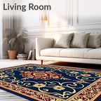 Royal Blue Burgundy Floral Medallion Border Rug