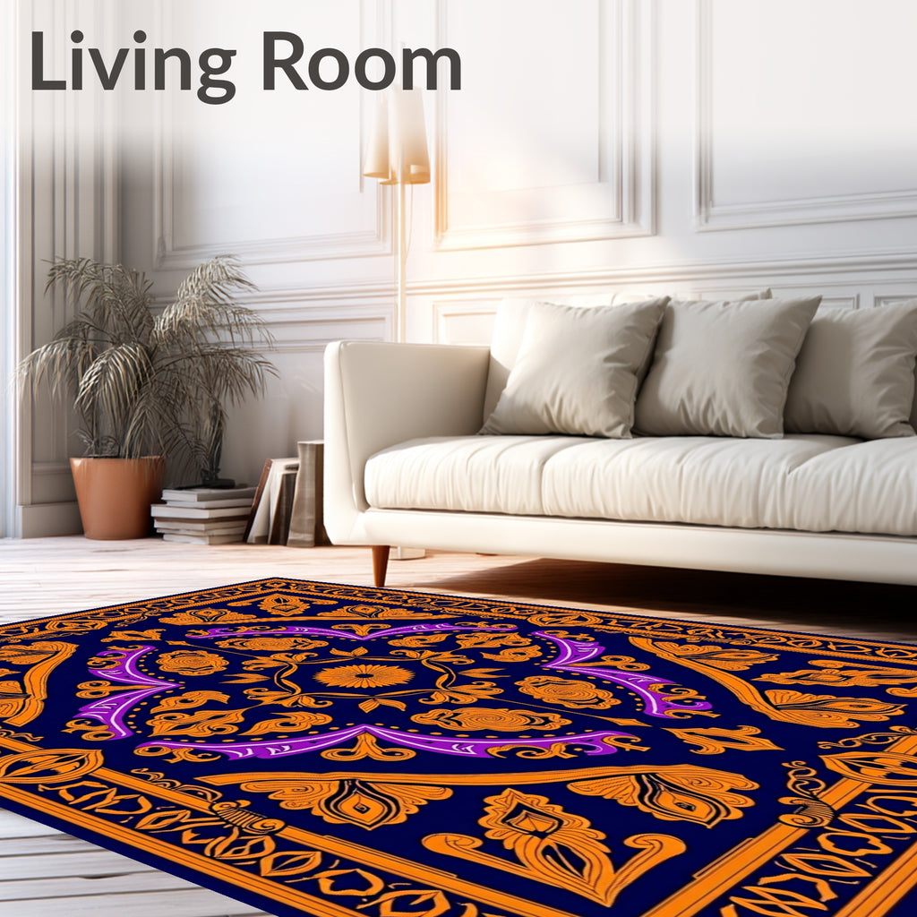 Grand Navy Orange Purple Floral Rug