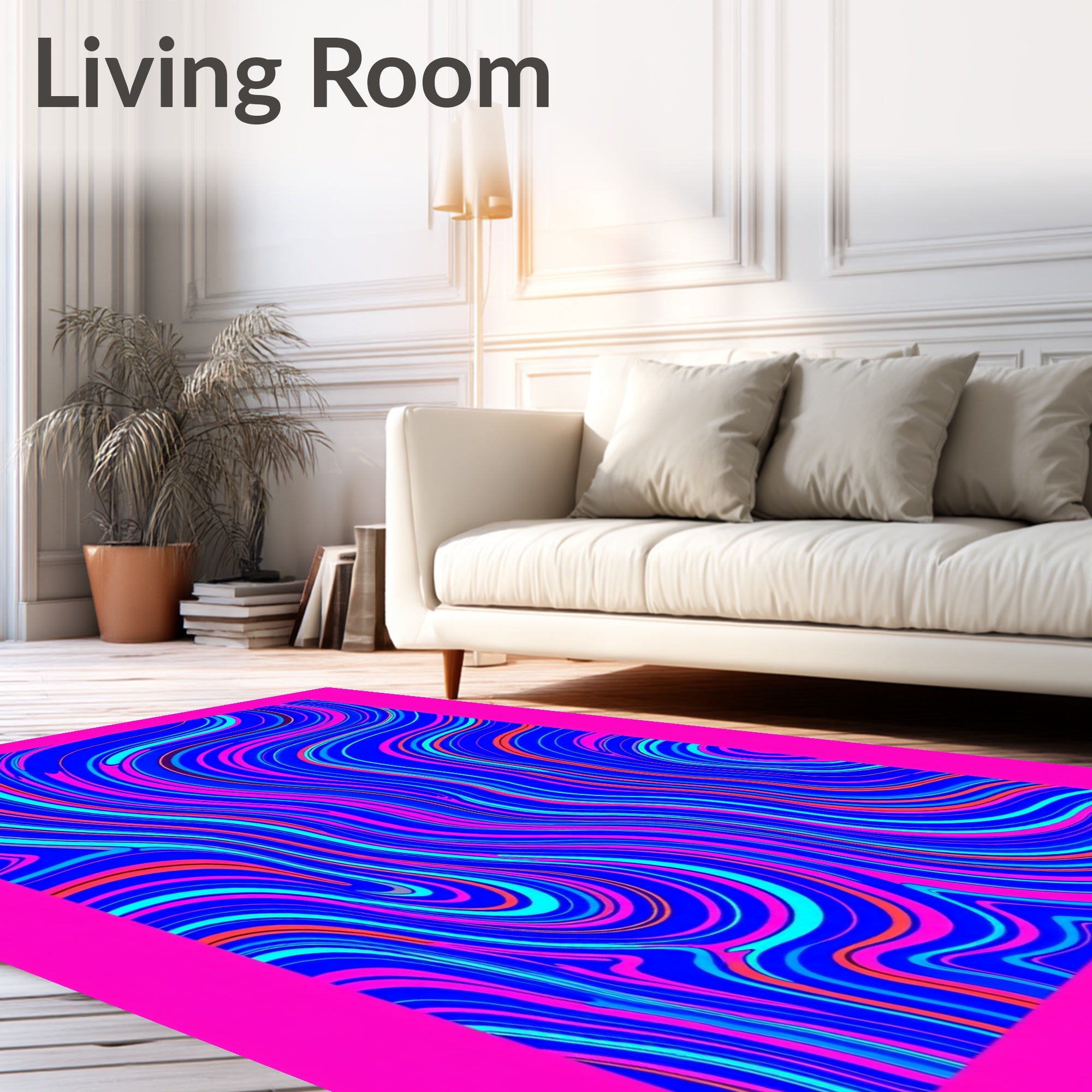 Vibrant Blue Pink Swirl Abstract Rug