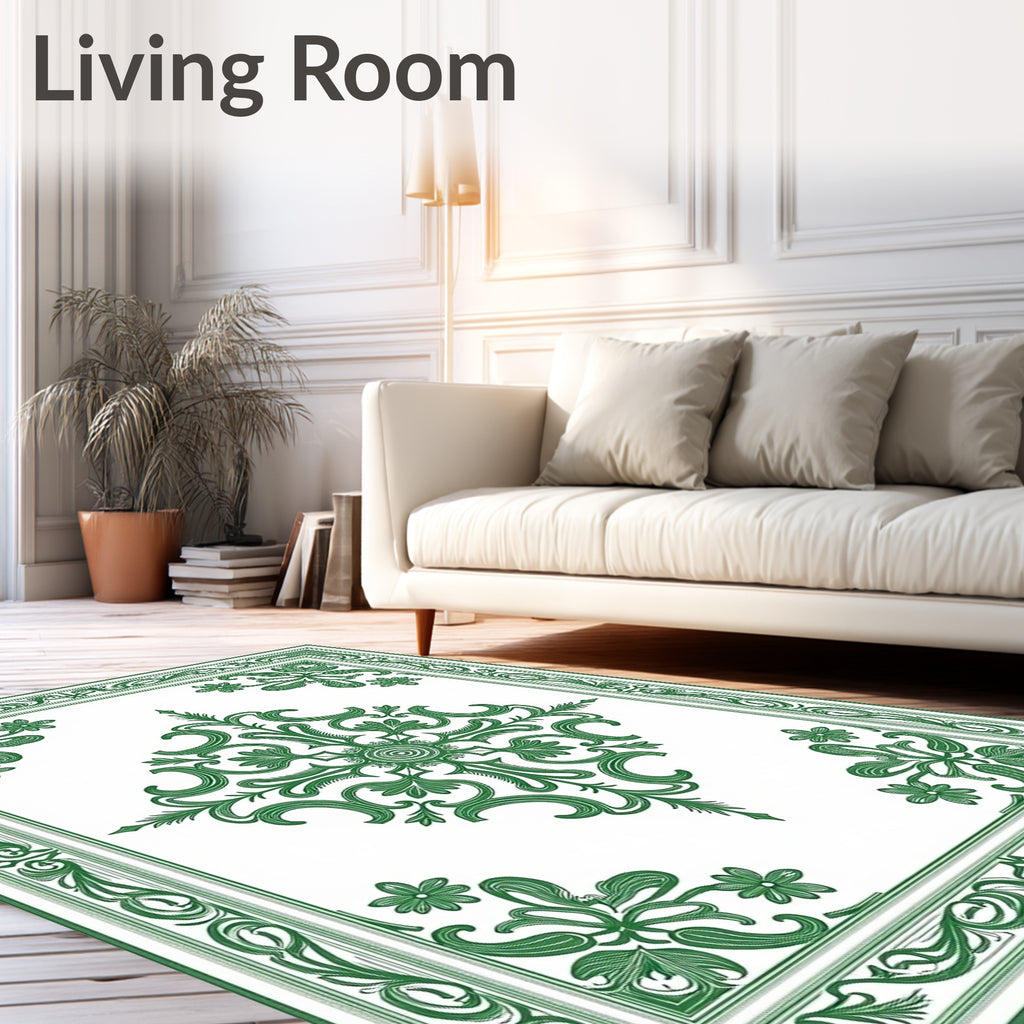 Elegant Green Floral Medallion Border Rug