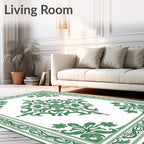 Elegant Green Floral Medallion Border Rug