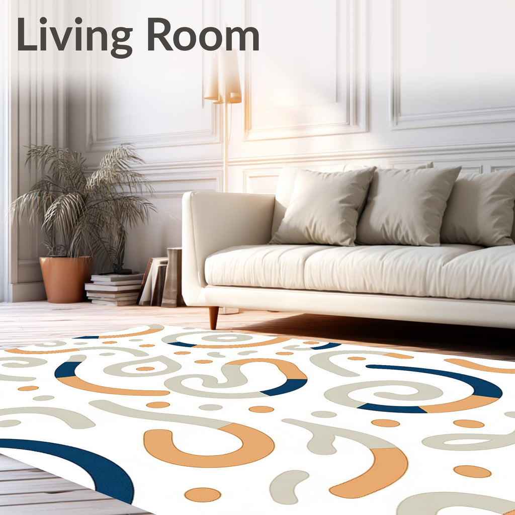 Neutral Abstract Swirl Ribbon Dots Rug