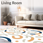 Neutral Abstract Swirl Ribbon Dots Rug