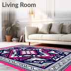 Vibrant Pink Navy Geometric Diamond Rug
