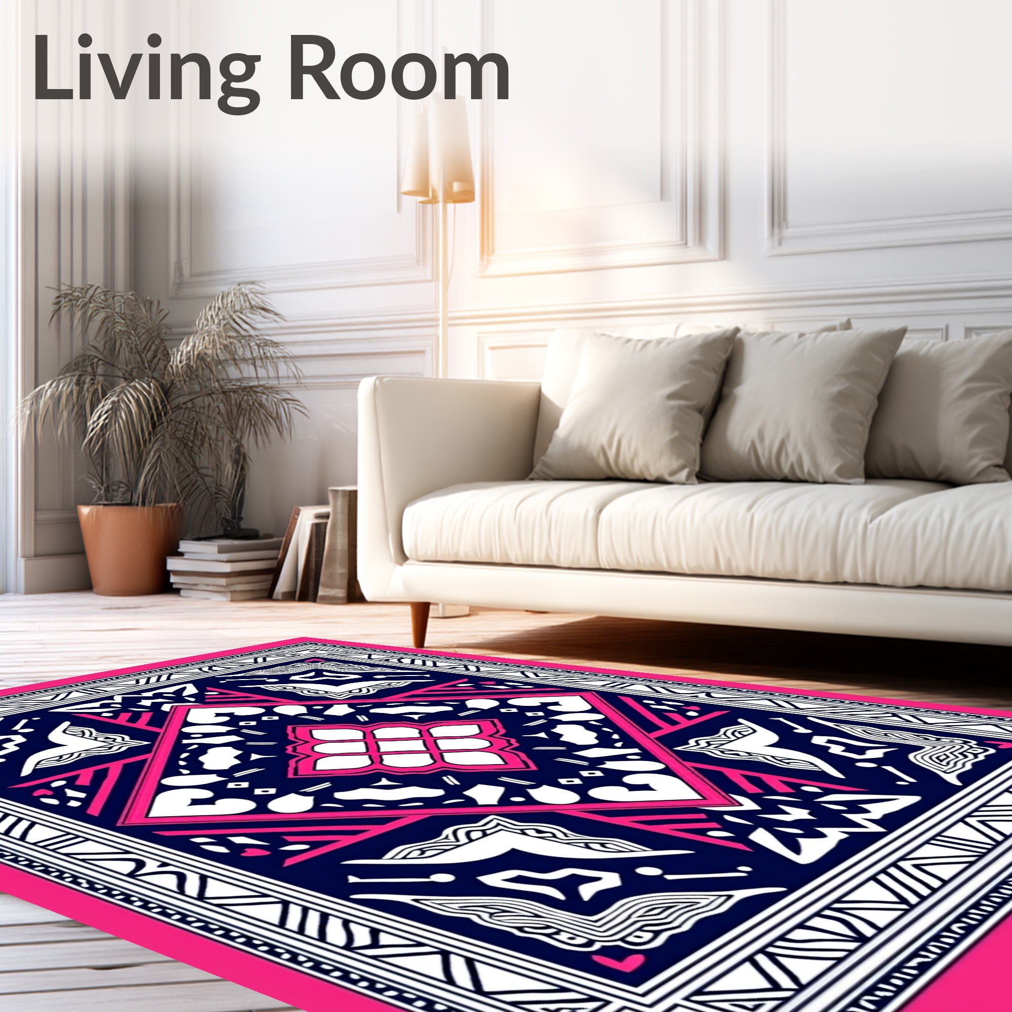 Vibrant Pink Navy Geometric Diamond Rug