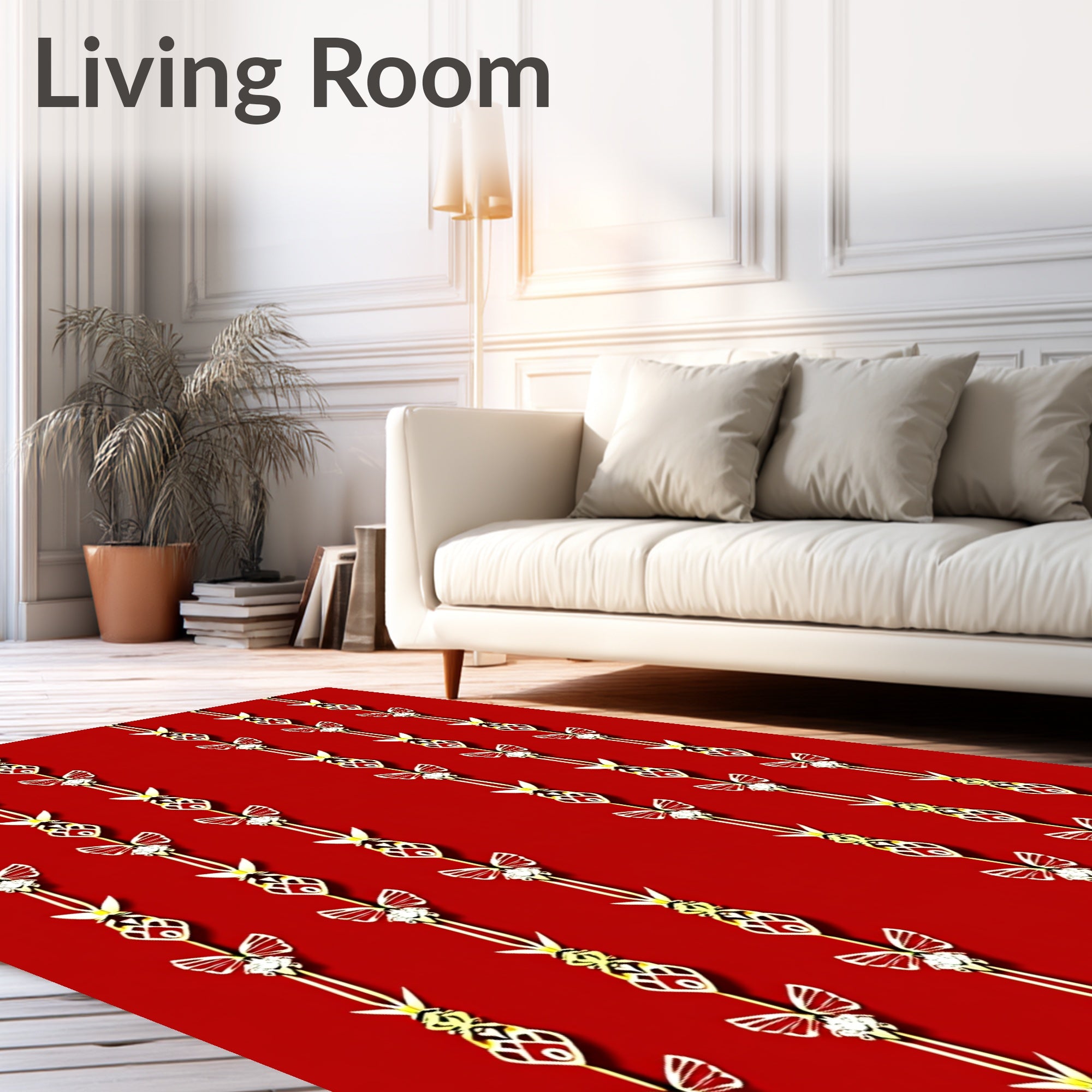 Crimson Red Ornate Vertical Medallion Rug