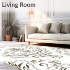 Earthy Tone Scrolling Floral Damask Rug