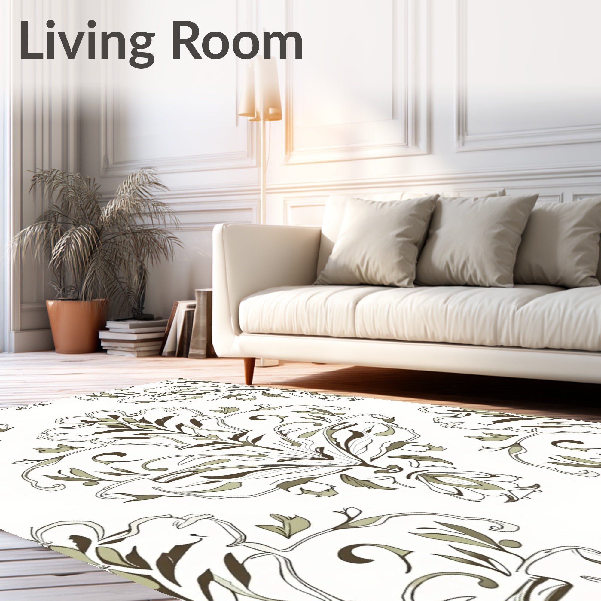 Earthy Tone Scrolling Floral Damask Rug